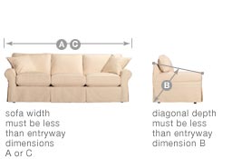 Measure the width and diagonal depth of a sofa.