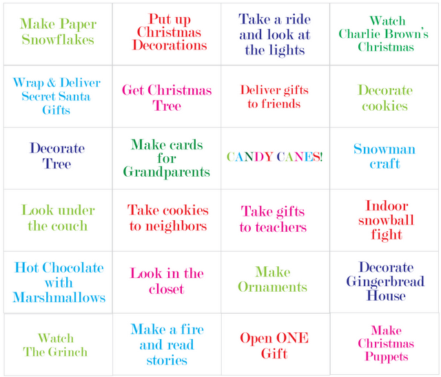Kids DIY Activity Advent Calendar - Activities 